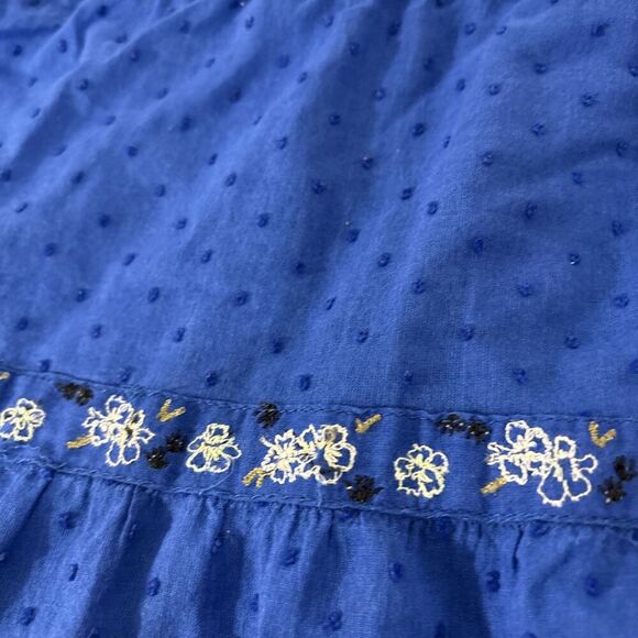 Free People Smocked Embroidered Ruffles Tunic Royal Blue Sz 4 - Picture 6 of 13